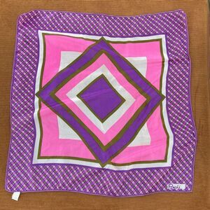 Vintage 60s/70s Paoli 27” Square Scarf Geometric Mod Handkerchief Pink
